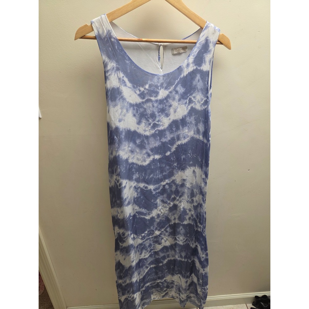 Bellambra Italy Silk Blend Tie‎ Dye Midi Dress Blue White Sleeveless XS Summer